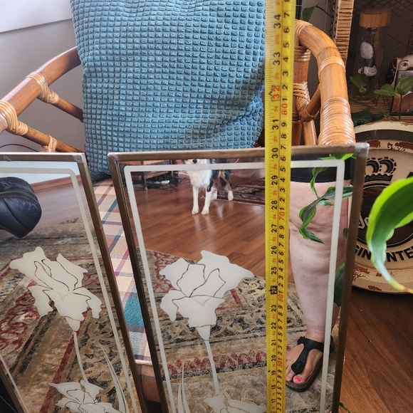 Vintage Brass Etched glass 1970s Mirrors Hollywood Regency Mid Century mirror - Picture 5 of 7